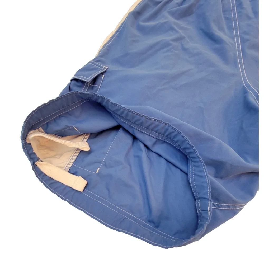 Nike Swim Shorts XXL Blue White Cargo Pocket Drawstring Unlined Beach Board